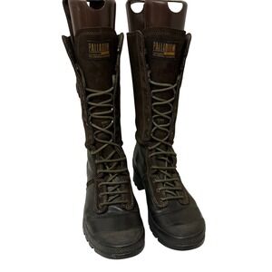 Palladium Women's Tall Lace-Up Combat Boots in Dark Brown and Olive